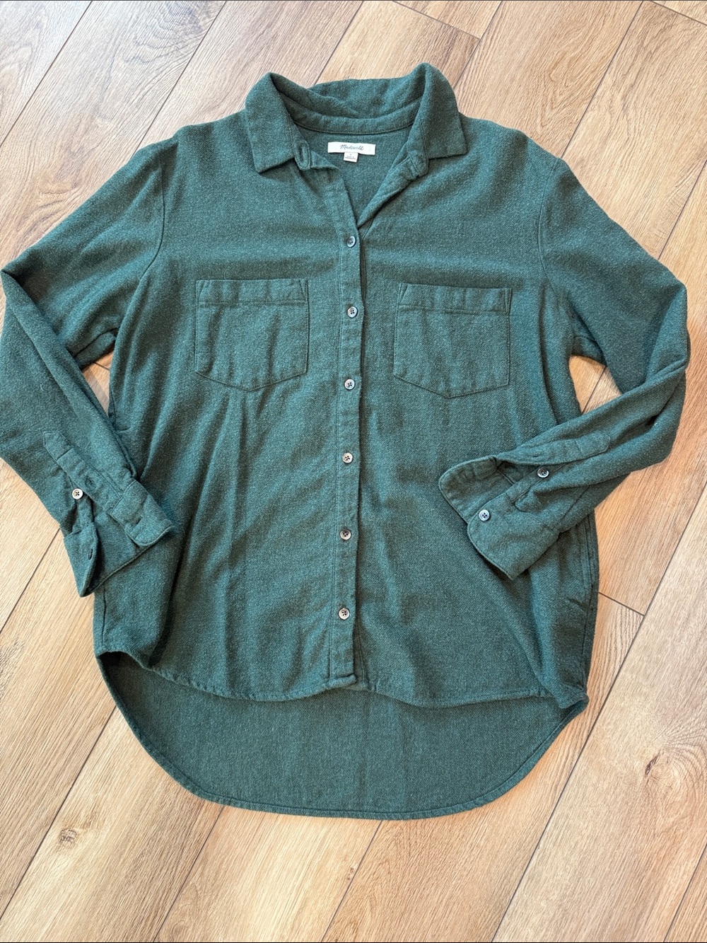 Madewell Boyfriend Flannel Button-Up Shirt - dark green - small